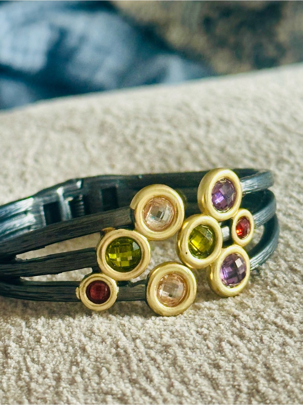 Matte Hematite and Gold Bezel Gemstone Cuff